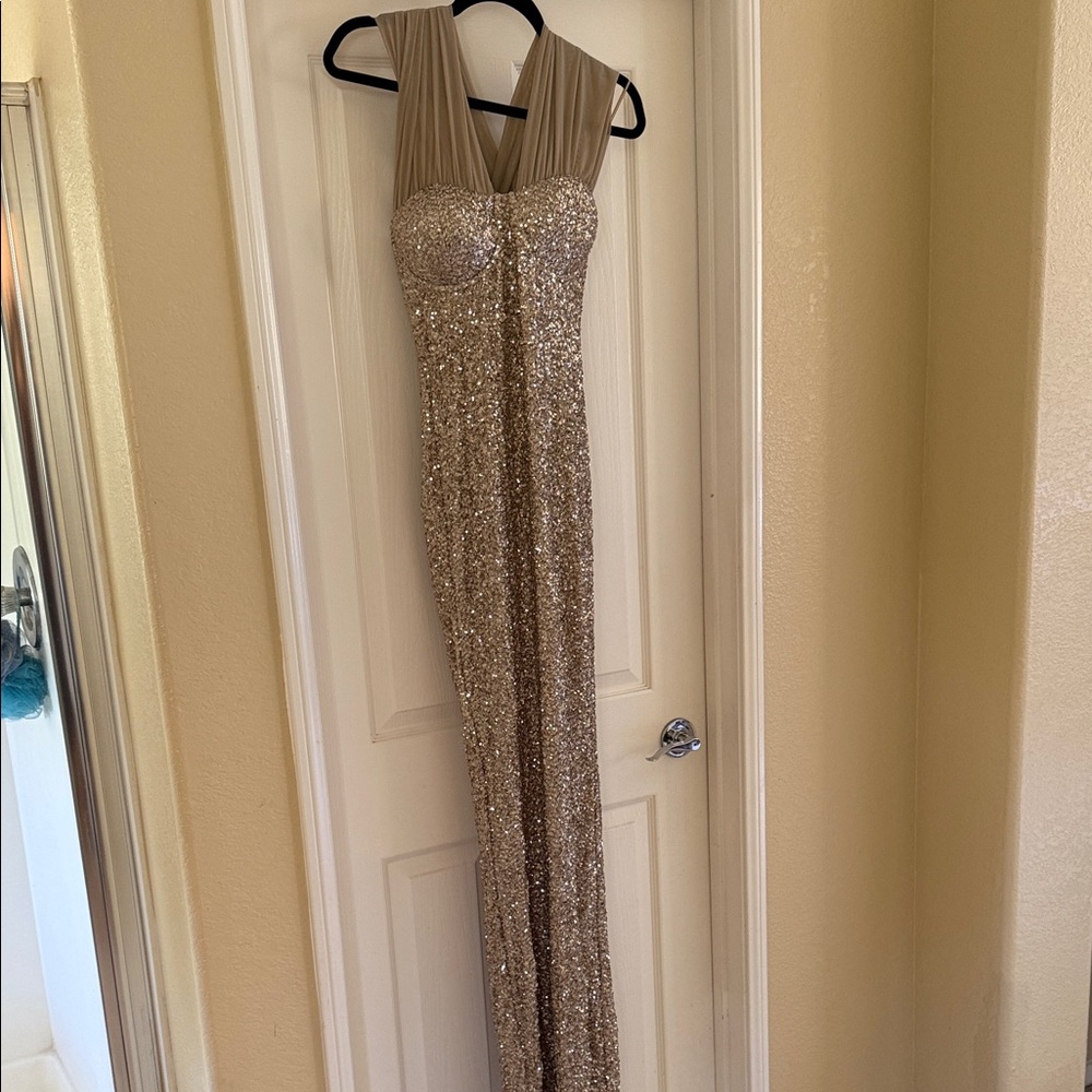 Gold Sequin Halter Evening Gown - Picture 5 of 7